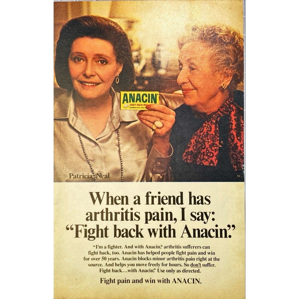 Anacin "When A Friend has Arthritis Pain: Patricia Neal Recommends Anacin" Ad